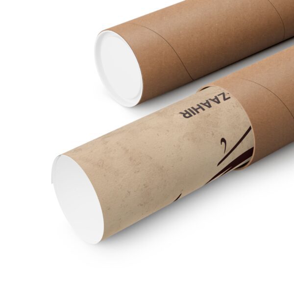 Rolled packaging of Az-Zahir wall art in kraft tube