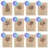 Preview image of the Set of 4 Names of Allah Wall Art options showing the first 12 designs with Arabic calligraphy and English translations, each labeled with a number.