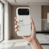 girl hand holding Personalized Arabic Name Phone Case inside modern home