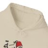 closeup view of sand color Arabiya hoodie for women with the Arabic word "عربية" in Arabic calligraphy design
