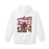 Back view of white Lebanese hoodie with Cedar tree and iconic Lebanon landmarks graphic
