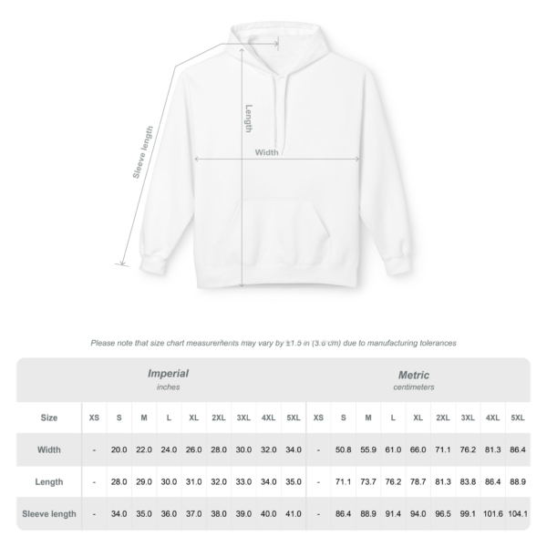 Lebanese hoodie size chart guide